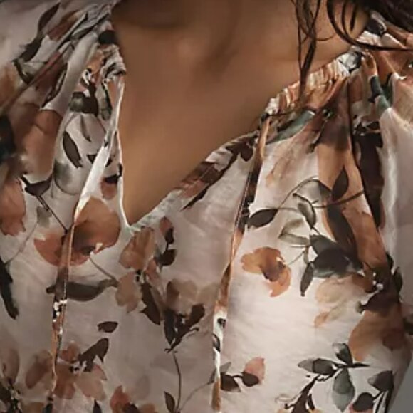 Anthropologie Cloth & Stone Short Sleeve Ruffle Tie-Neck Top - Picture 4 of 7